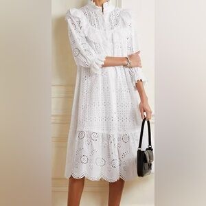 LoveShackFancy Elspeth Crochet Trimmed Scalloped Cotton Voile Shirt Dress